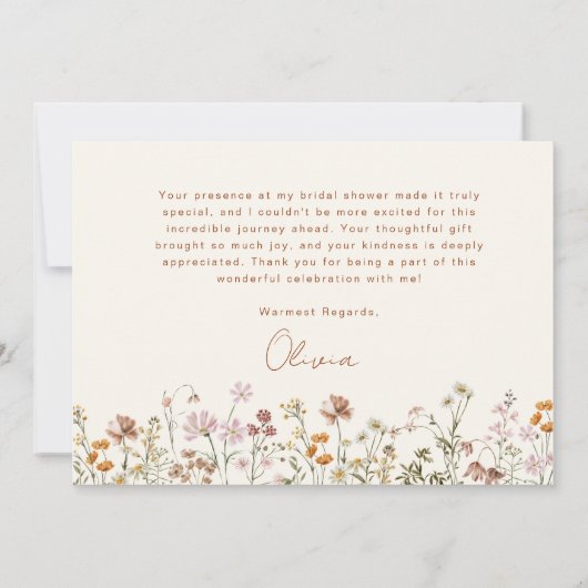 Terracotta Wildblume Brautparty Dankeskarte (Rückseite)