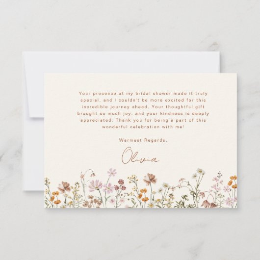 Terracotta Wildblume Brautparty Dankeskarte (Rückseite)