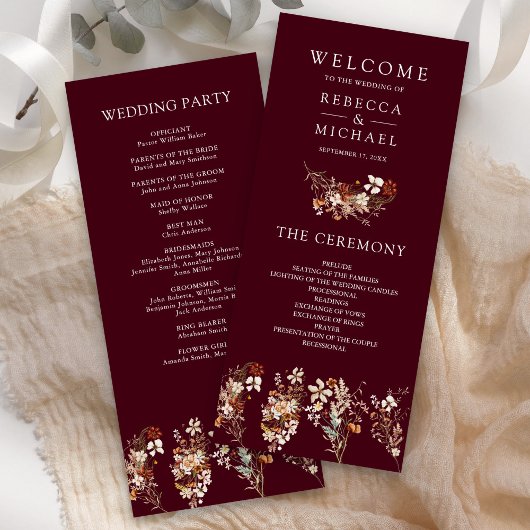 Terracotta Wildblume Burgundy Wedding Program