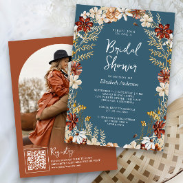 Terracotta Wildblume Dusty Blue Brautparty Einladung