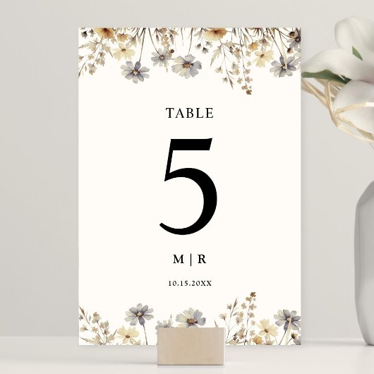 Terracotta Wildblume Floral Wedding Tischnummer