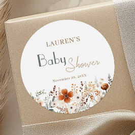 Terracotta-Wildblume Gender Neutral Baby Dusche Runder Aufkleber