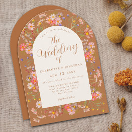 Terracotta Wildblume Hochzeit im Herbst Einladung