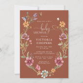 Terracotta Wildblume Kinderdusche Einladung (Vorderseite)