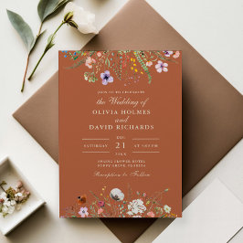 Terracotta Wildblume Meadow Custom Foto Wedding Einladung