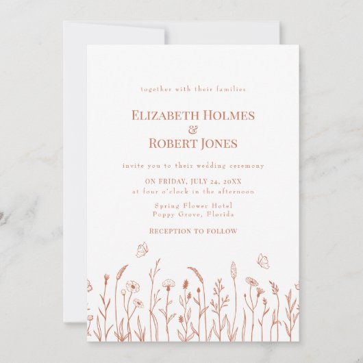 Terracotta Wildblume Meadow Wedding Einladung (Vorderseite)