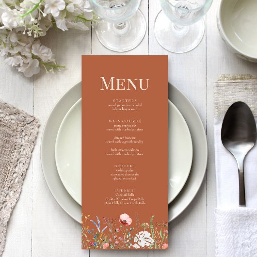 Terracotta Wildblume Meadow Wedding Menu Card Menükarte