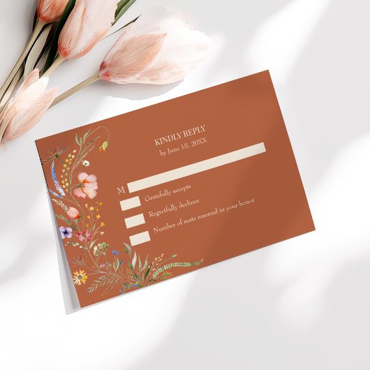 Terracotta Wildblume Meadow Wedding RSVP Card Dankeskarte
