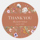 Terracotta Wildblume Meadow Wedding Vielen Dank Runder Aufkleber (Vorderseite)