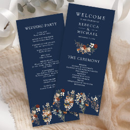 Terracotta Wildblume Navy Blue Wedding Program