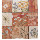 Terracotta Wildblume Patchwork Boho Rustikaler Frü Duschvorhang (Vorderseite)