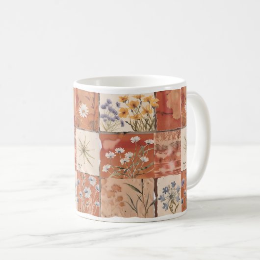 Terracotta Wildblume Patchwork Rustic Boho Spring Kaffeetasse (VorderseiteRechts)