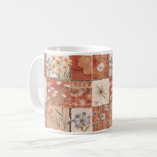 Terracotta Wildblume Patchwork Rustic Boho Spring Kaffeetasse (Vorderseite Links)