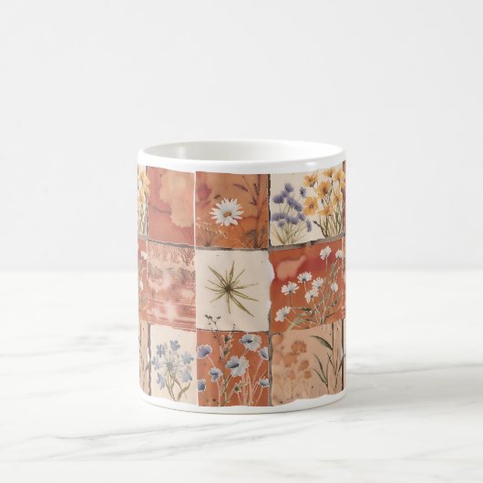 Terracotta Wildblume Patchwork Rustic Boho Spring Kaffeetasse (Mittel)