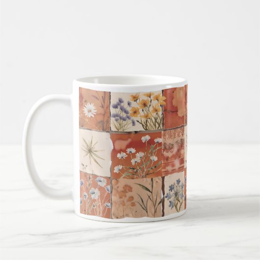 Terracotta Wildblume Patchwork Rustic Boho Spring Kaffeetasse (Links)