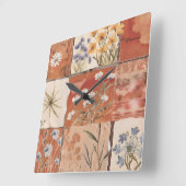Terracotta Wildblume Patchwork Rustic Boho Spring Quadratische Wanduhr (Winkel)