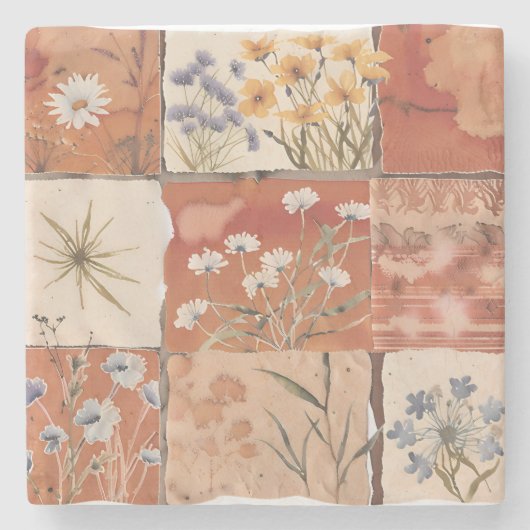 Terracotta Wildblume Patchwork Rustic Boho Spring Steinuntersetzer (Vorderseite)