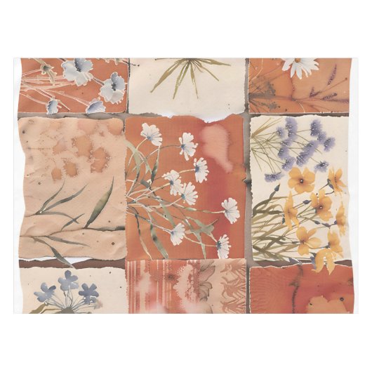 Terracotta Wildblume Patchwork Rustic Boho Spring Tischdecke (Vorderseite (Horizontal))