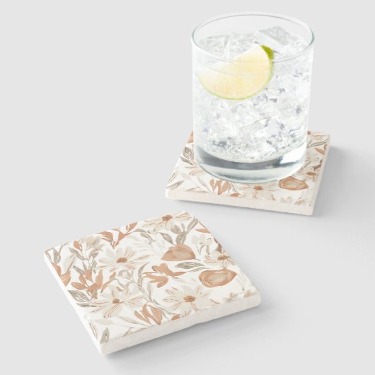 Terracotta-Wildblume Rustic Boho Drink Zubehör Steinuntersetzer (Seitenansicht)