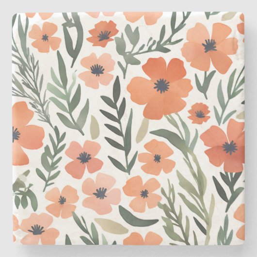 Terracotta-Wildblume Rustic Boho Drink Zubehör Steinuntersetzer (Vorderseite)