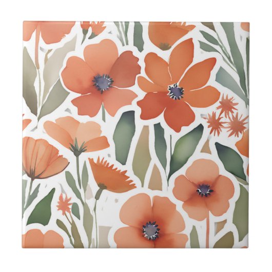 Terracotta-Wildblume Rustic Boho Wall Akzent Fliese (Vorderseite)