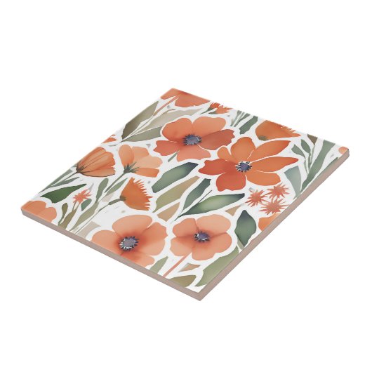 Terracotta-Wildblume Rustic Boho Wall Akzent Fliese (Seite)