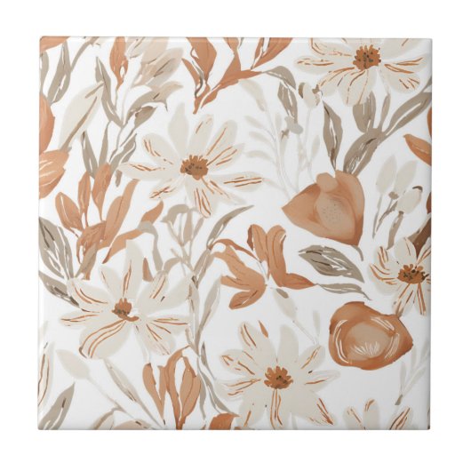 Terracotta-Wildblume Rustic Boho Wall Akzent Fliese (Vorderseite)