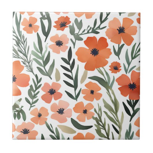 Terracotta-Wildblume Rustic Boho Wall Akzent Fliese (Vorderseite)