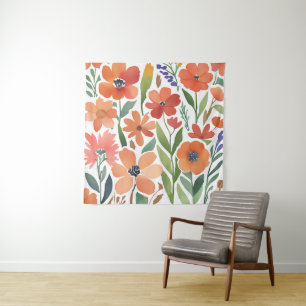 Terracotta-Wildblume Rustic Boho Wall Hängend Wandteppich