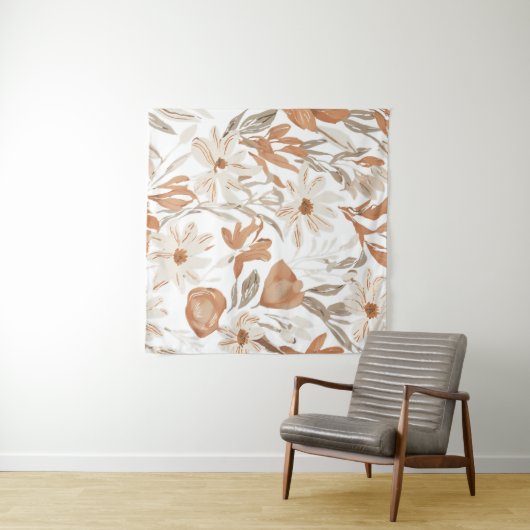 Terracotta-Wildblume Rustic Boho Wall Hängend Wandteppich (Beispiel (Horizontal))