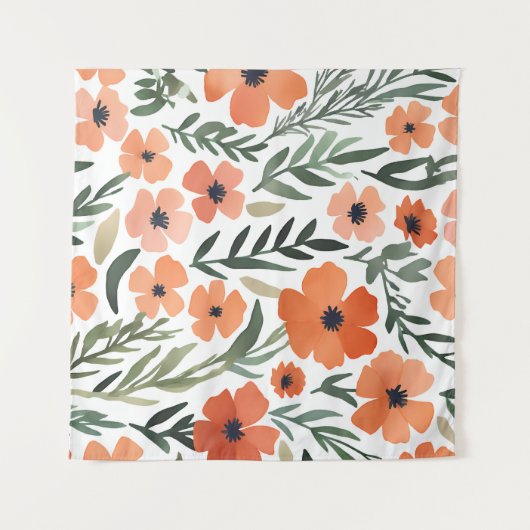 Terracotta-Wildblume Rustic Boho Wall Hängend Wandteppich (Vorderseite (Horizontal))