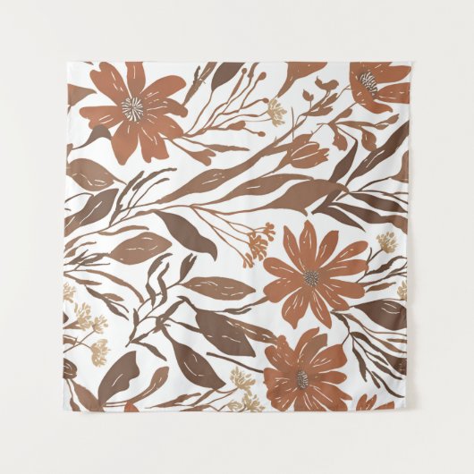 Terracotta-Wildblume Rustic Boho Wall Hängend Wandteppich (Vorderseite (Horizontal))