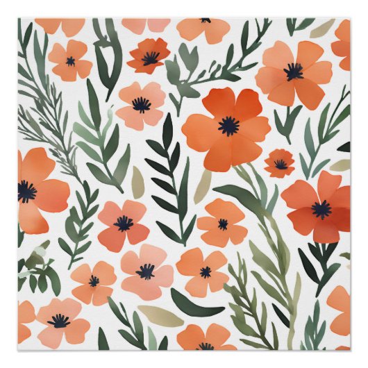 Terracotta Wildblume Rustikal Boho Poster (Vorderseite)