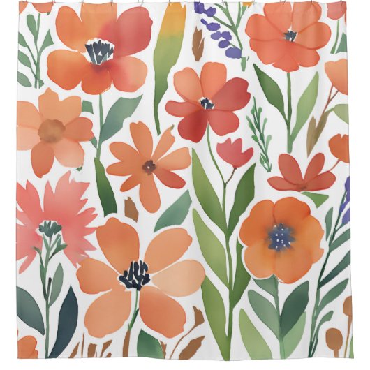 Terracotta Wildblume Rustikales Boho Badezimmer De Duschvorhang (Vorderseite)