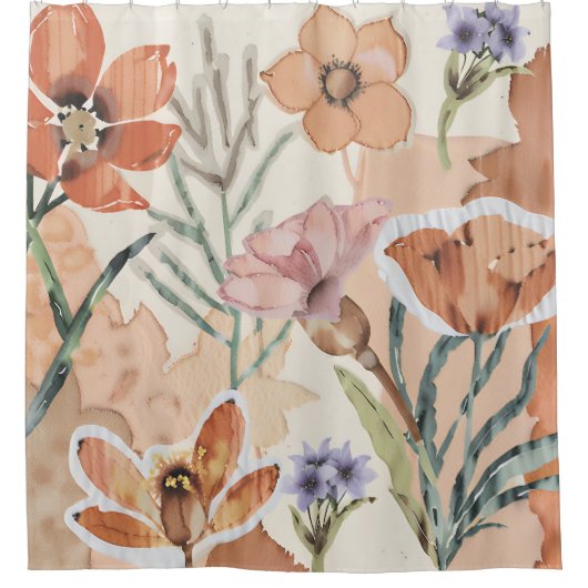 Terracotta Wildblume Rustikales Boho Badezimmer De Duschvorhang (Vorderseite)