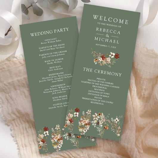 Terracotta Wildblume Sage Green Wedding Program