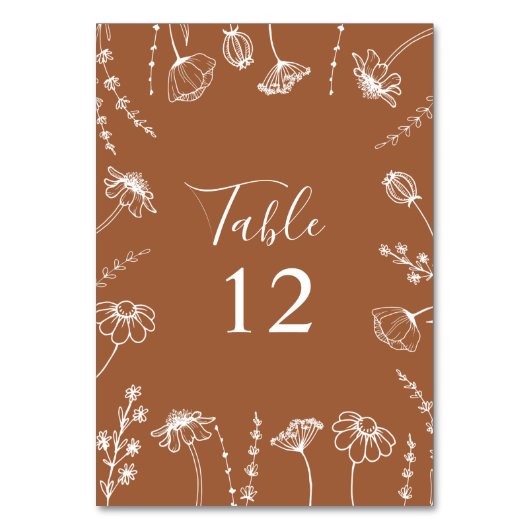 Terracotta Wildblume Sketch Gerahmt bearbeitbar Tischnummer (Rückseite)