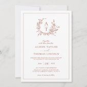 Terracotta Wildblume Wappen Monogram Wedding Einladung (Vorderseite)