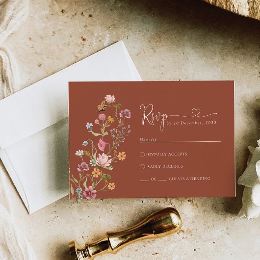 Terracotta Wildblume Wedding RSVP Card