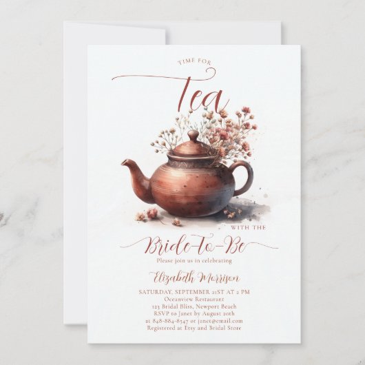 Terracotta Wildblumen Boho Chic Bridal Teedusche Einladung (Vorderseite)