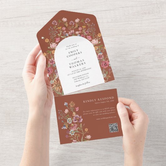 Terracotta-Wildblumen - Einladung zur Hochzeit (Abreißen)