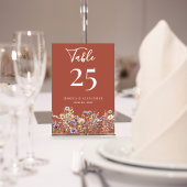 Terracotta-Wildblumen Elegante Script Wedding Tischnummer
