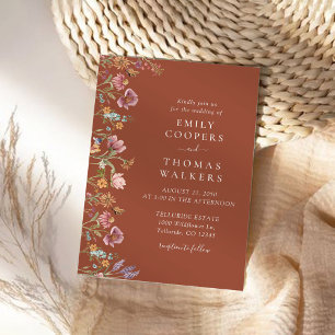 Terracotta-Wildblumen Hochzeit Einladung