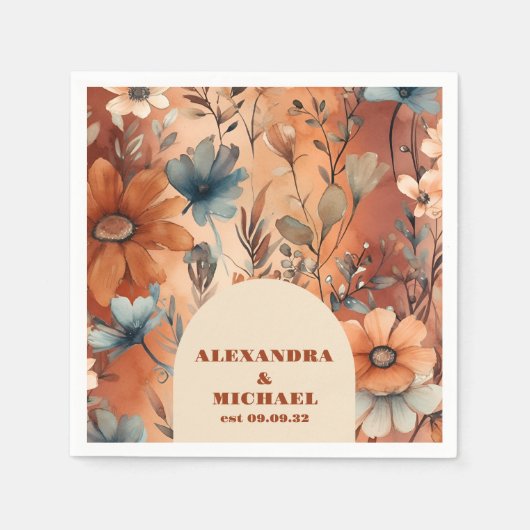 Terracotta Wildblumen Hochzeit Serviette (Vorderseite)