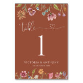 Terracotta-Wildblumen Hochzeiten Tischnummern (Vorderseite)