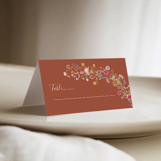 Terracotta-Wildblumen Hochzeitsgefaltete Platzkart Platzkarte