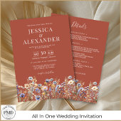 Terracotta-Wildblumen in einer eleganten Hochzeit Einladung