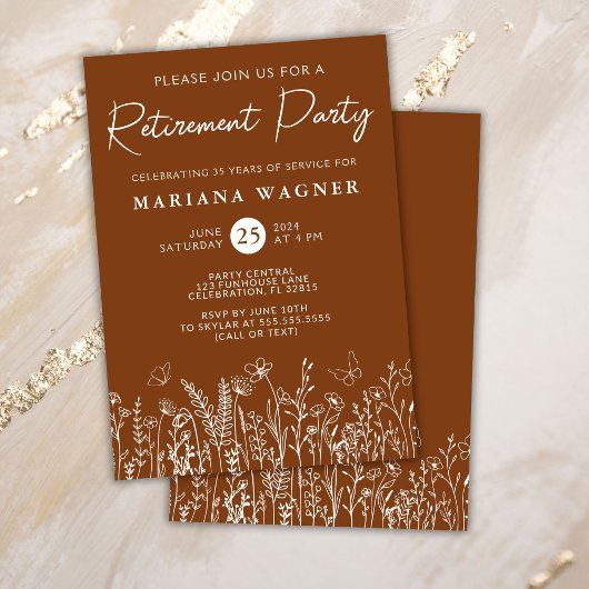 Terracotta-Wildblumen Party Einladung der Altersve