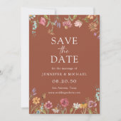 Terracotta-Wildblumen speichern die Datumskarten Einladung (Vorderseite)