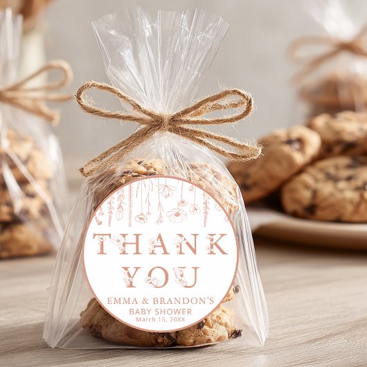 Terracotta Wildflower Baby Shower Thank You Runder Aufkleber